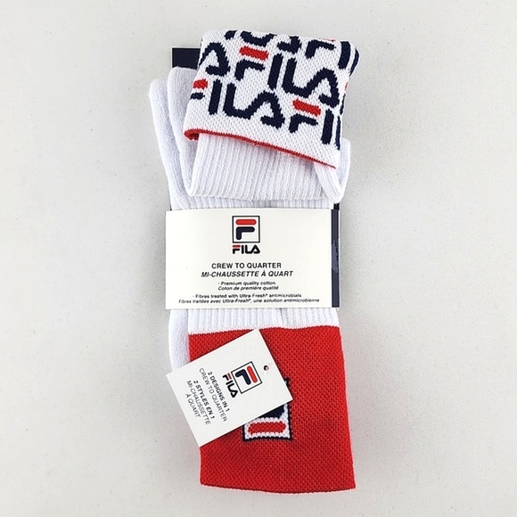 ⭐️3/ $30⭐️ FILA Heritage Unisex 2 Designs In 1 Crew To Quarter Cotton Blend Sock - Picture 2 of 6